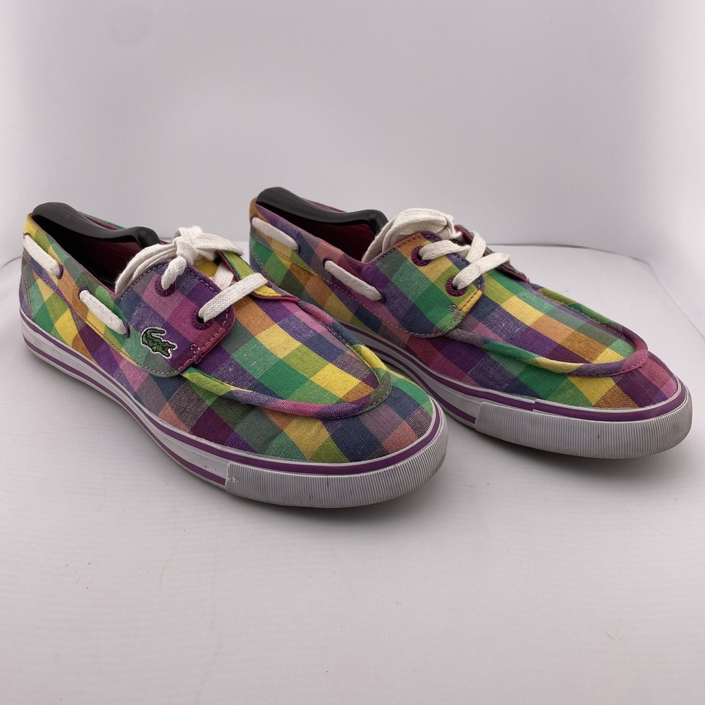 Lacoste Checkered Slip On Sneakers Shoes Plaid US Size 8 MSRP $150